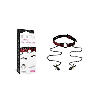 PYRAMID ORING GAG WITH NIPPLE CLIPS