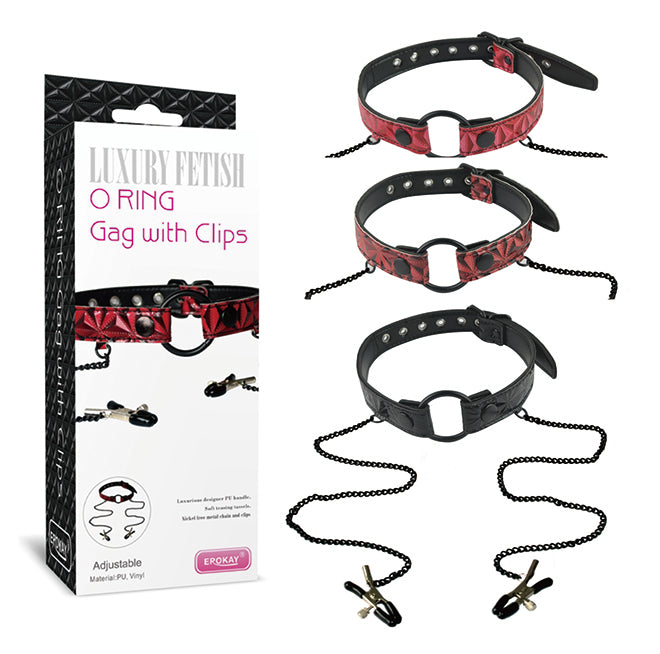 PYRAMID ORING GAG WITH NIPPLE CLIPS