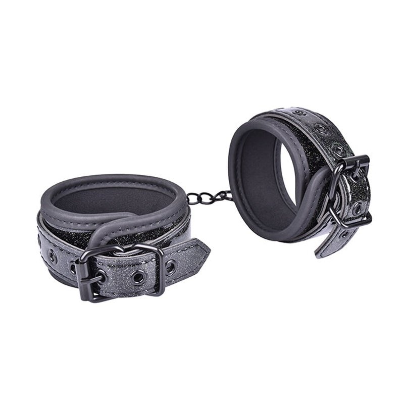 BLACK SPARKLE ANKLE CUFFS BDSM BONDAGE MANUFACTURER EROKAY