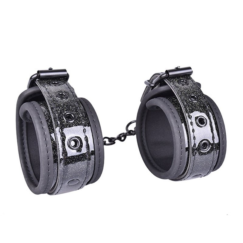 BLACK SPARKLE ANKLE CUFFS BDSM BONDAGE MANUFACTURER EROKAY